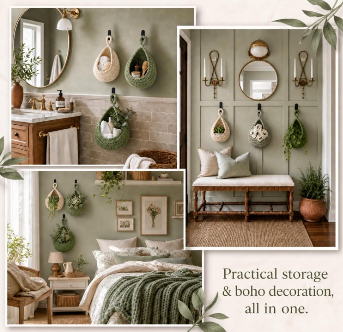 Boho decor Hanging Wall Baskets