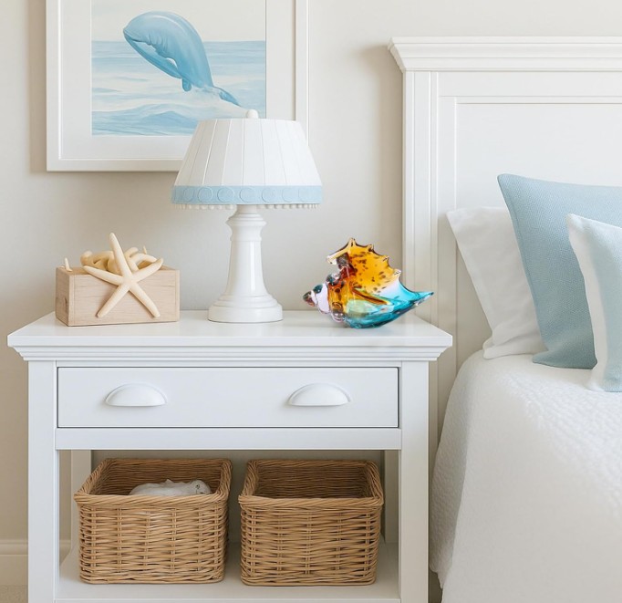 Stylish Coastal Decor;
coastal glass conch shell