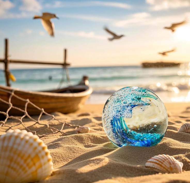 Stylish Coastal Decor; coastal glass wave ball
