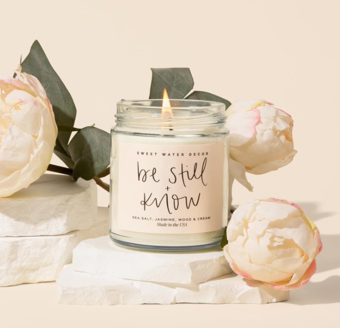 organic modern Be Still and Know Candle