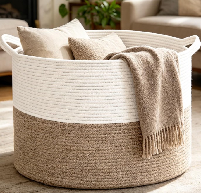 Organic Modern Decorating; organic modern woven blanket basket